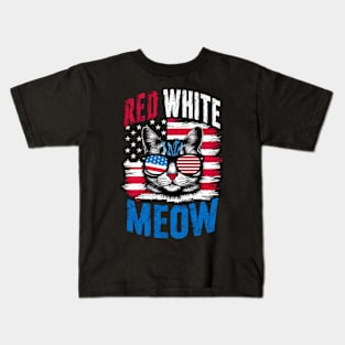 Red White And meow  america Kids T-Shirt